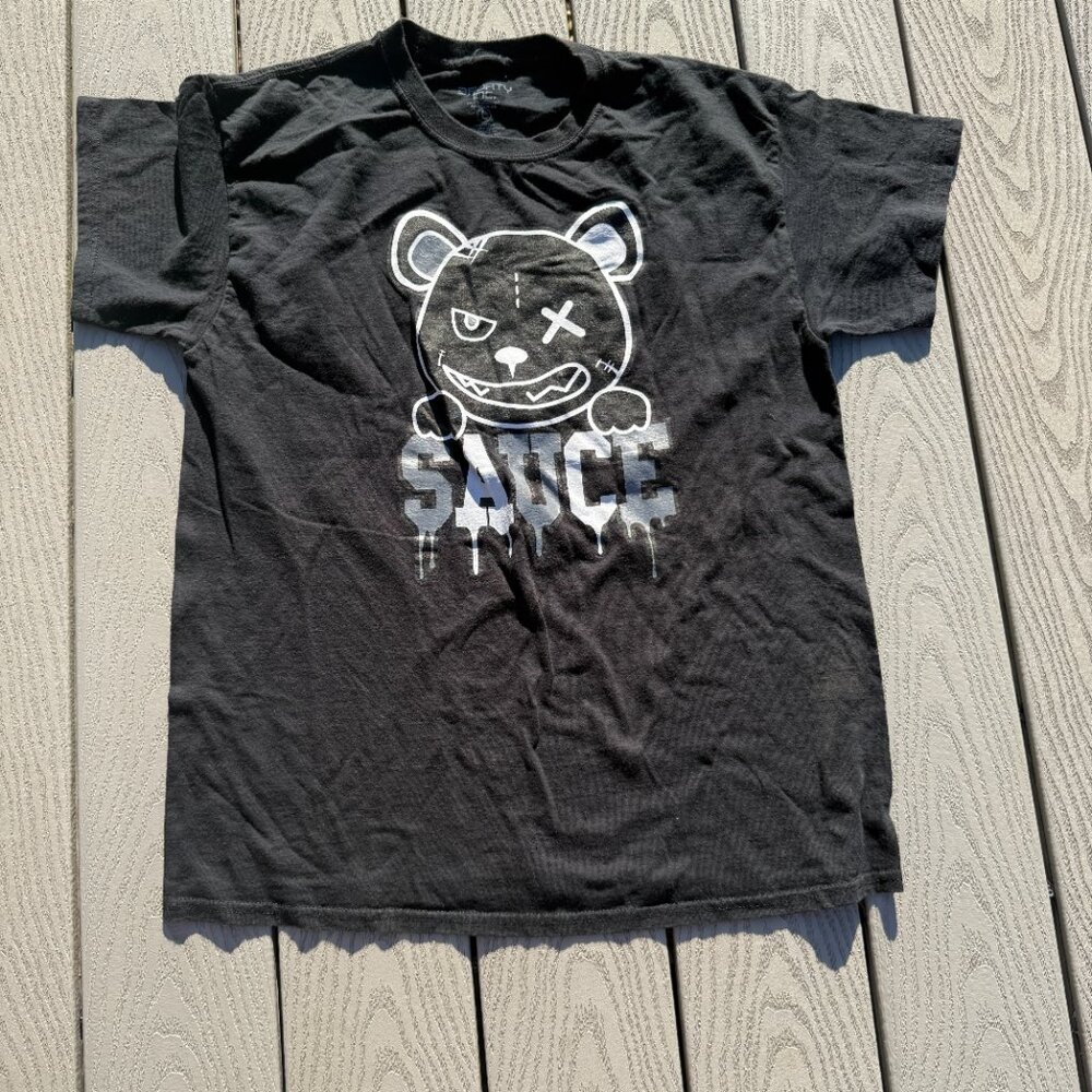 Sauce Dripping Bear Screen Printed Black T-Shirt Tee Graphic Printed Sz L